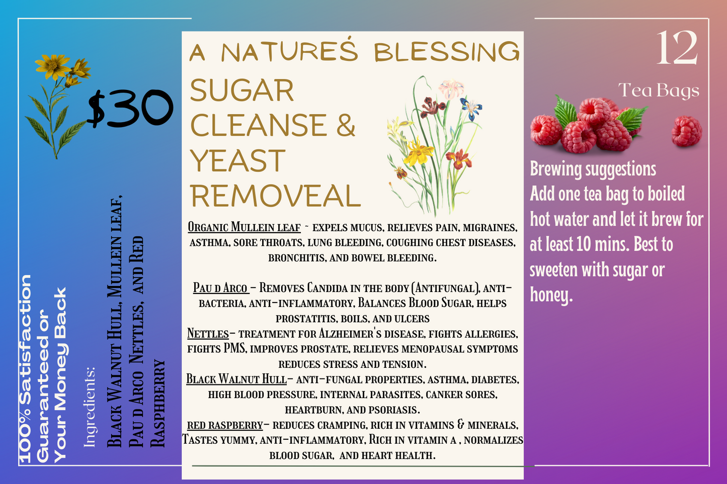 Sugar and Yeast Cleanse Herbal Tea 12 Bags