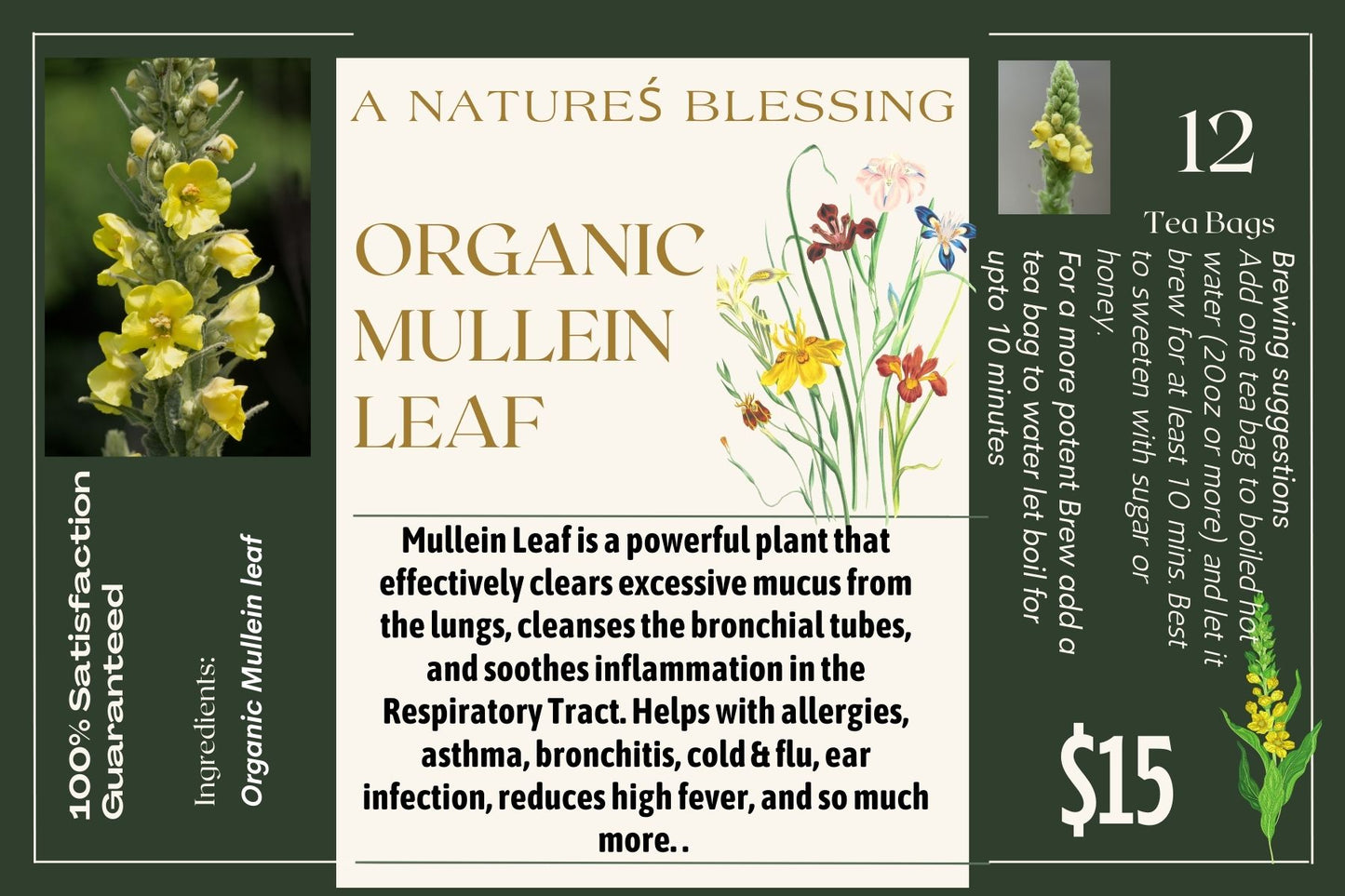 Mullein Leaf Tea 12 Tea Bags