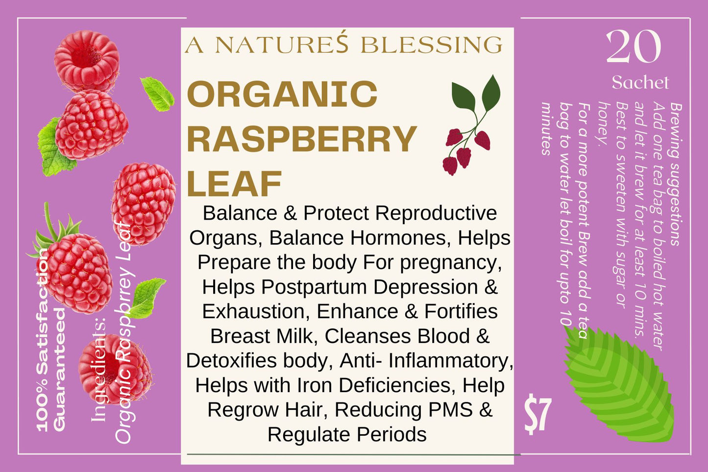 Organic  Raspberry Leaf  20 Bags